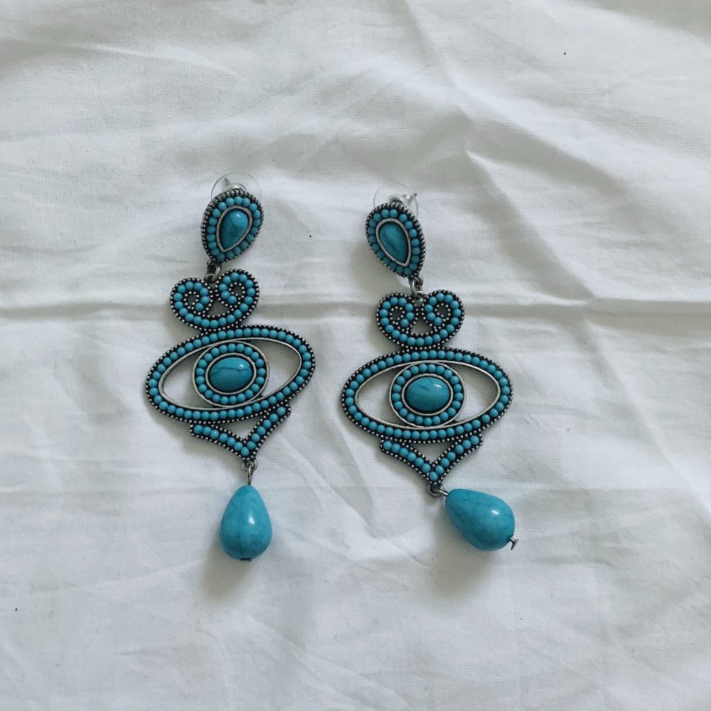 Dangle Stud Earrings - Blue